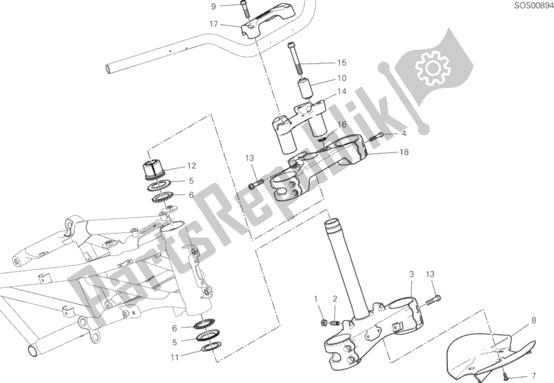 All parts for the Steering Head Base Assembly of the Ducati Multistrada 1260 S Touring 2019